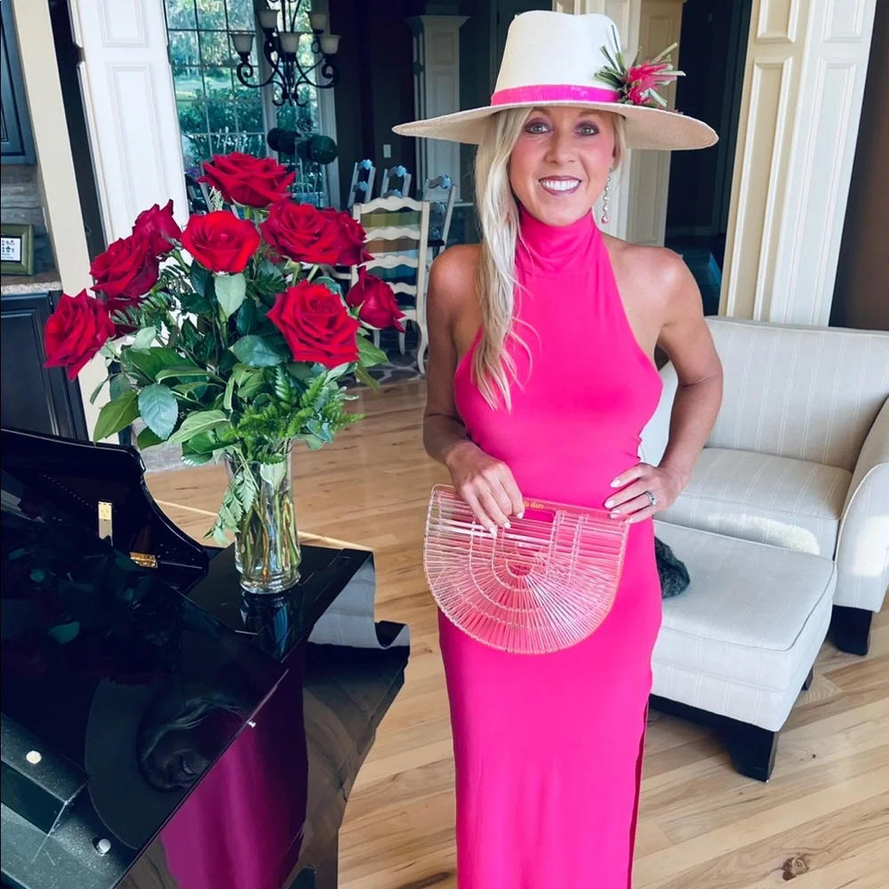 Norma Kamali Halter Turtleneck Side Slit Dress in Pink - Picture 6 of 8